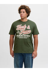 Jack & Jones Logo Erkek Büyük Beden T-Shirt 12284905 - Koyu Yeşil