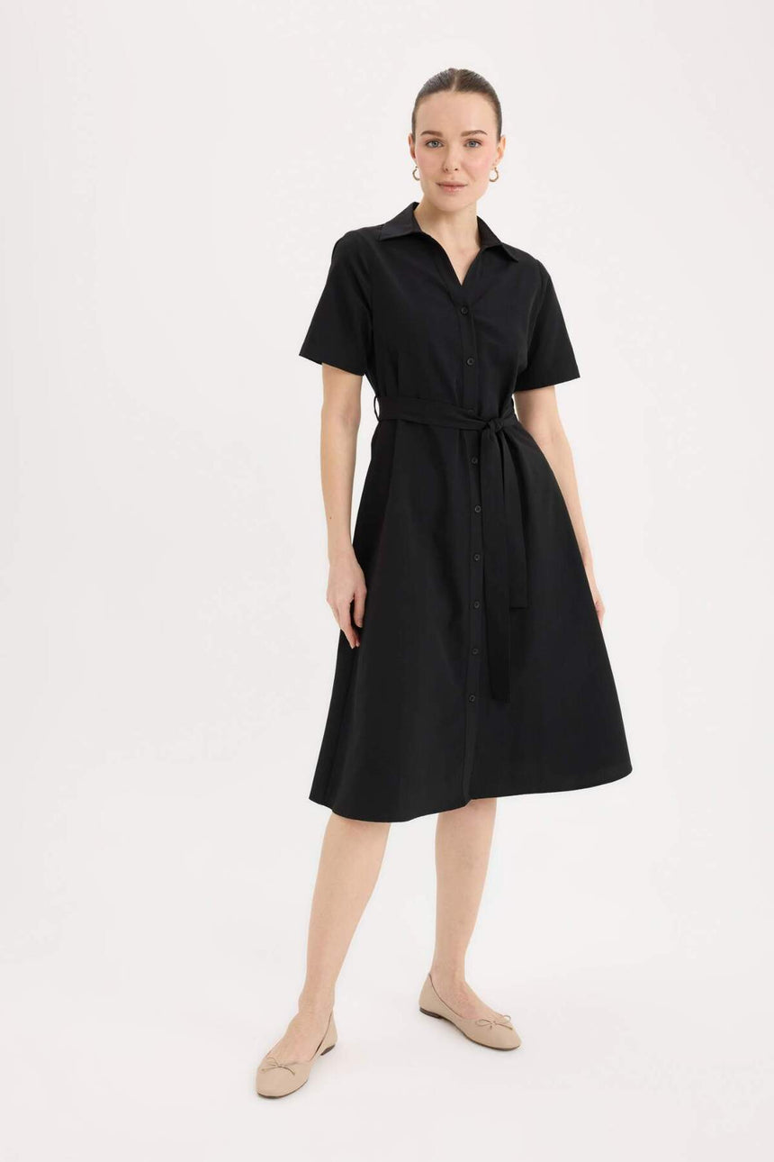 Defacto Kadın Short Sleeve Woven Dress E7114Ax - Siyah