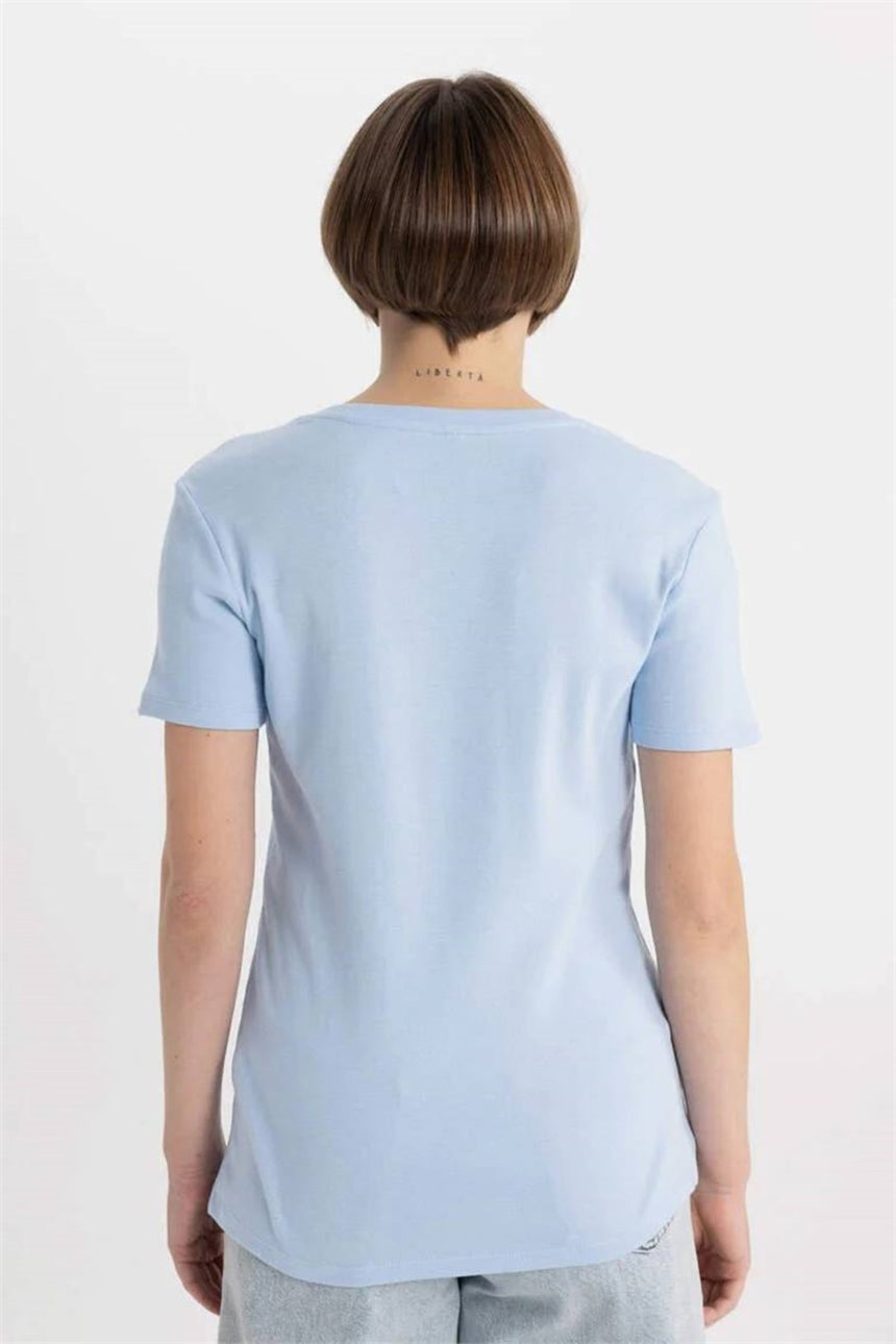 DeFacto I1080AZ Kadın T-Shirt - Açık Mavi