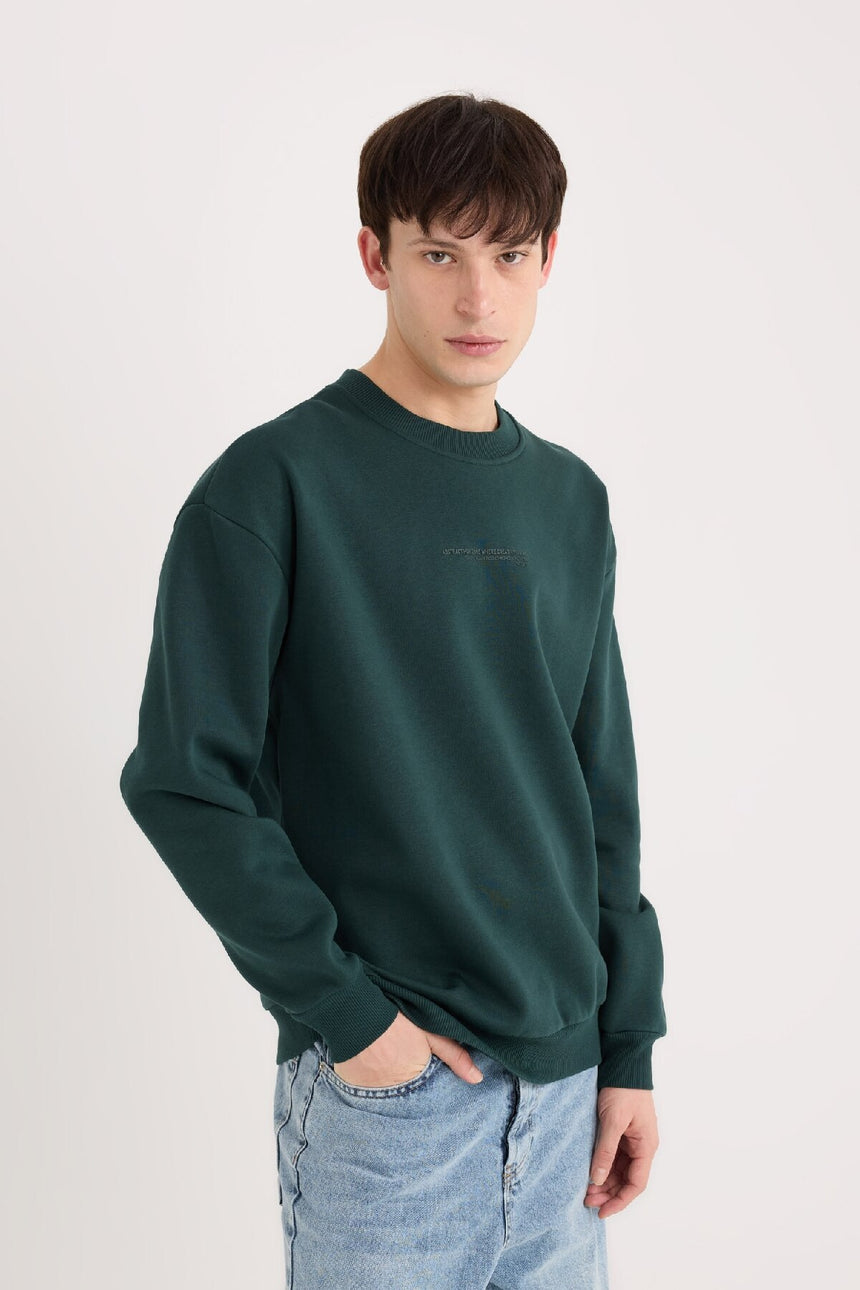 Defacto Erkek Sweat Shirt X8282Az - Koyu Yeşil