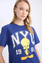 Defacto Kadın Short Sleeve T-Shirt D9108Ax - Çivit Mavisi