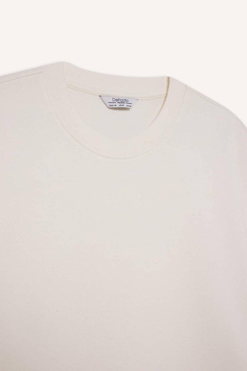 DeFacto B4844AX Erkek T-Shirt - Ekru