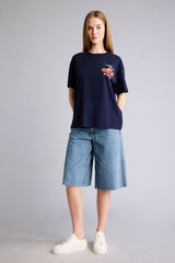 DeFacto H0552AX Kadın T-Shirt - Koyu Lacivert