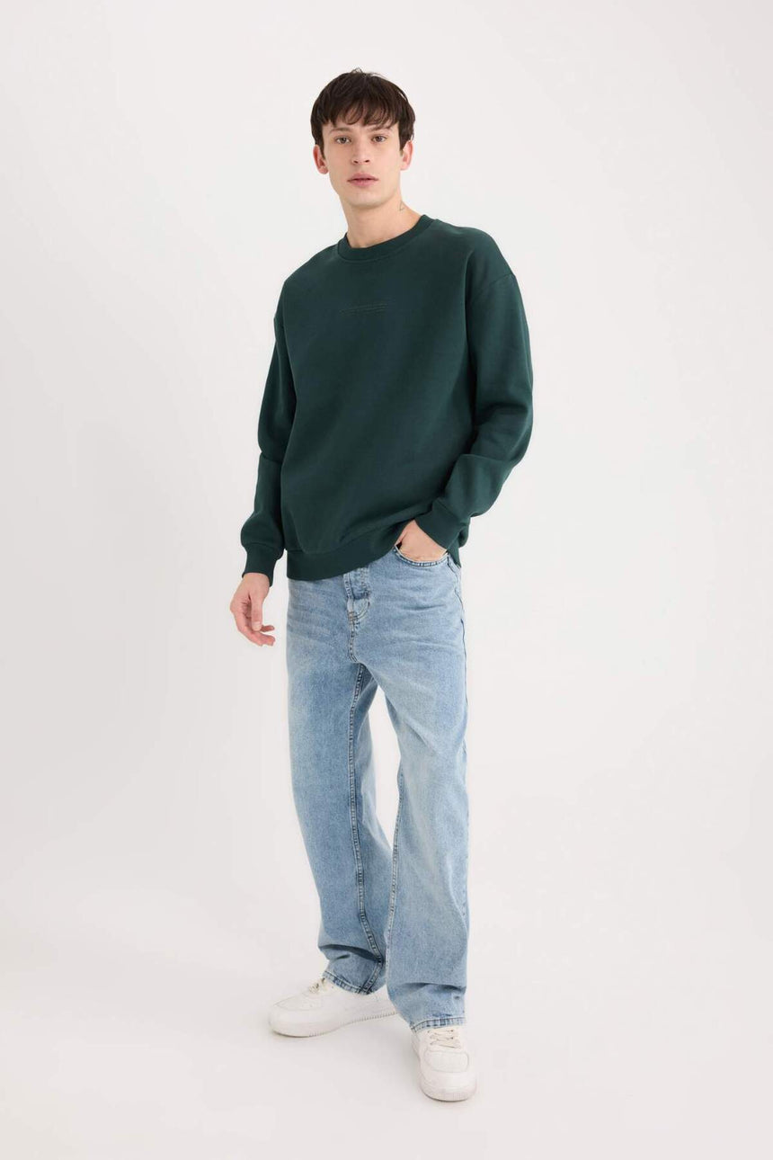 Defacto Erkek Sweat Shirt X8282Az - Koyu Yeşil