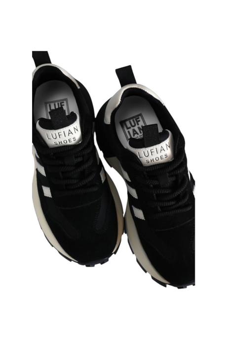 Sporline Lufian siyah deri ve kauçuk kadın sneaker ayakkabı, üstten görünüm