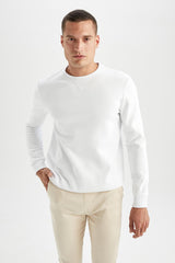 Defacto Erkek Sweat Shirt T3777Az - Kırık Beyaz