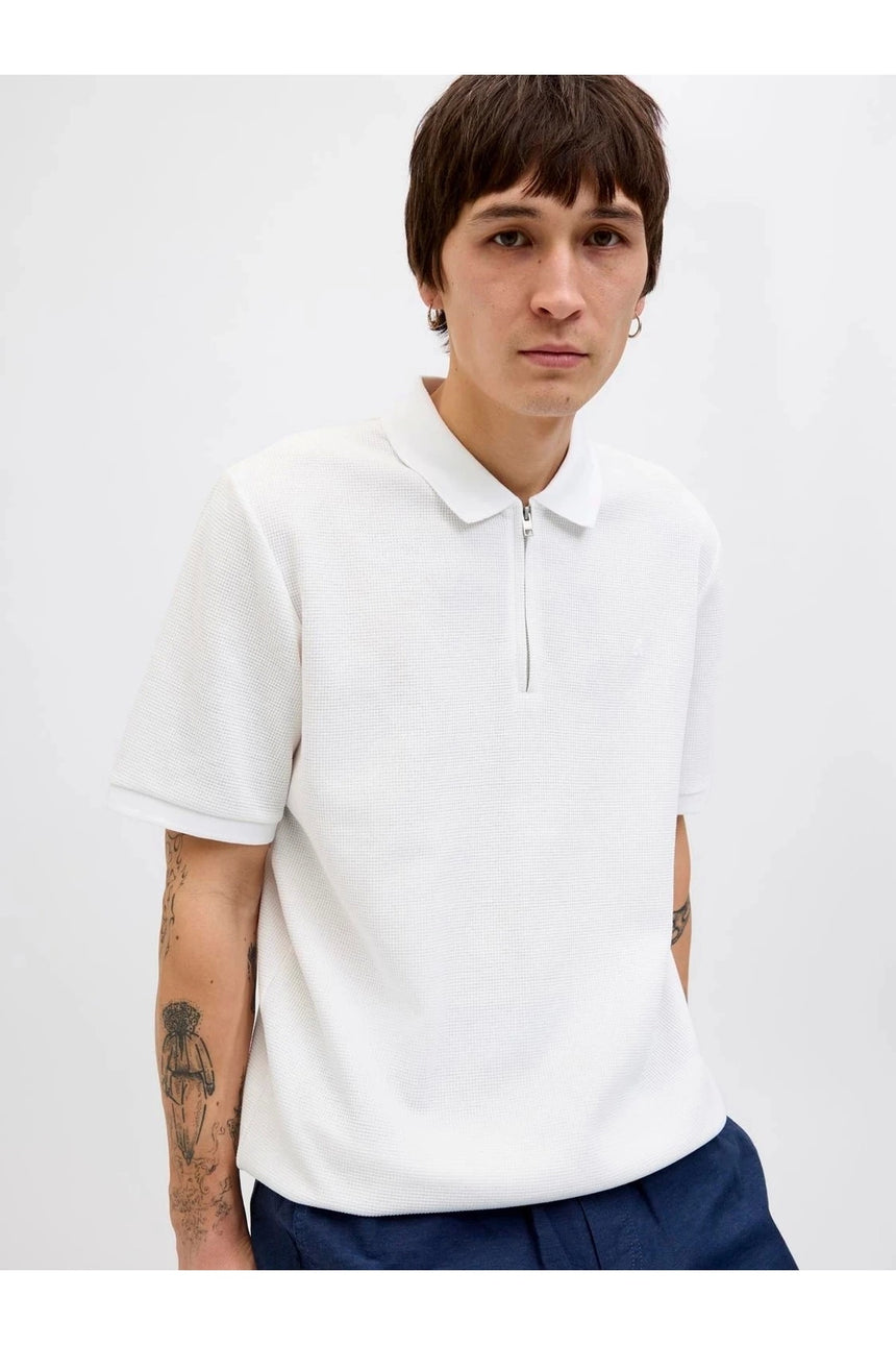 JACK&JONES JJEAUSTIN ZIP POLO SS NOOS 12279177 - Beyaz