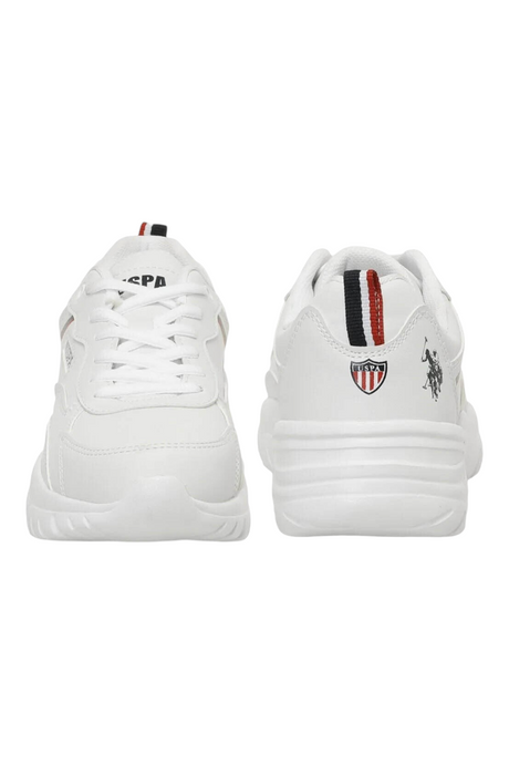 Sporline U.S. Polo Assn. beyaz kadın sneaker, PU malzemeden üretilmiş, topuk kısmında marka logolu spor ayakkabı