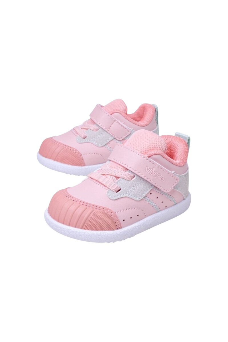 Sporline Vicco pudra pembe suni deri çocuk günlük ayakkabı, cırt cırtlı tasarım ve beyaz tabanlı spor model.