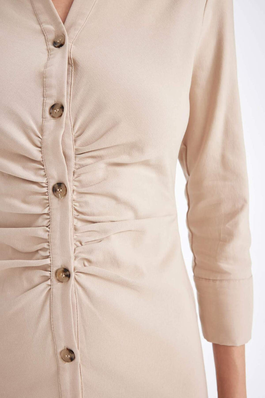Defacto Kadın Long Sleeve Woven Dress D4560Ax - Kahverengi / Kum Beji
