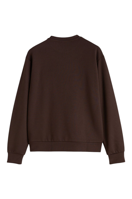 Sporline LC Waikiki koyu kahverengi pamuklu kadın sweatshirt, düz tasarım ve uzun kollu günlük rahat kesim.