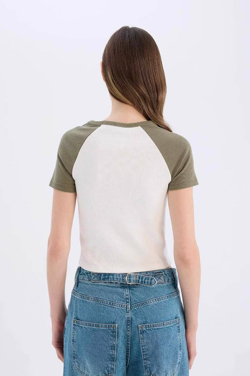 DeFacto E0678AX Kadın T-Shirt - Koyu Yeşil