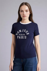 Defacto Kadın Short Sleeve T-Shirt H1402AX - Koyu Lacivert