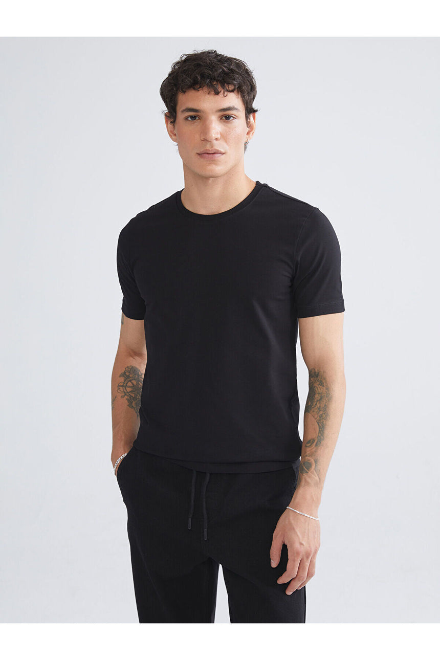 LC Waikiki Erkek Kısa Kollu Slim Fit Büyük Beden T-Shirt W5LG59B8 - Siyah