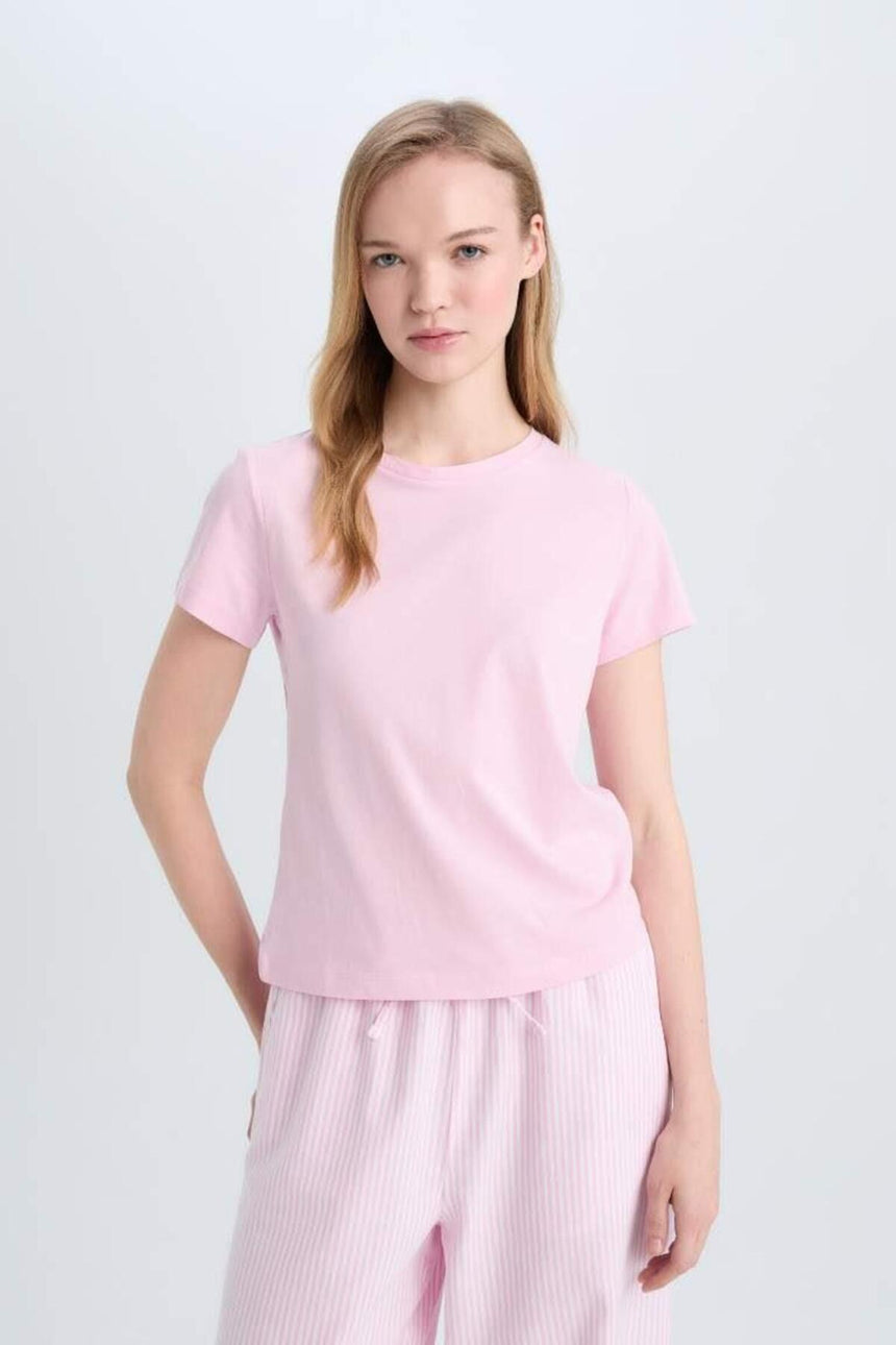 Defacto Kadın Short Sleeve T-Shirt C3852Ax - Pembe