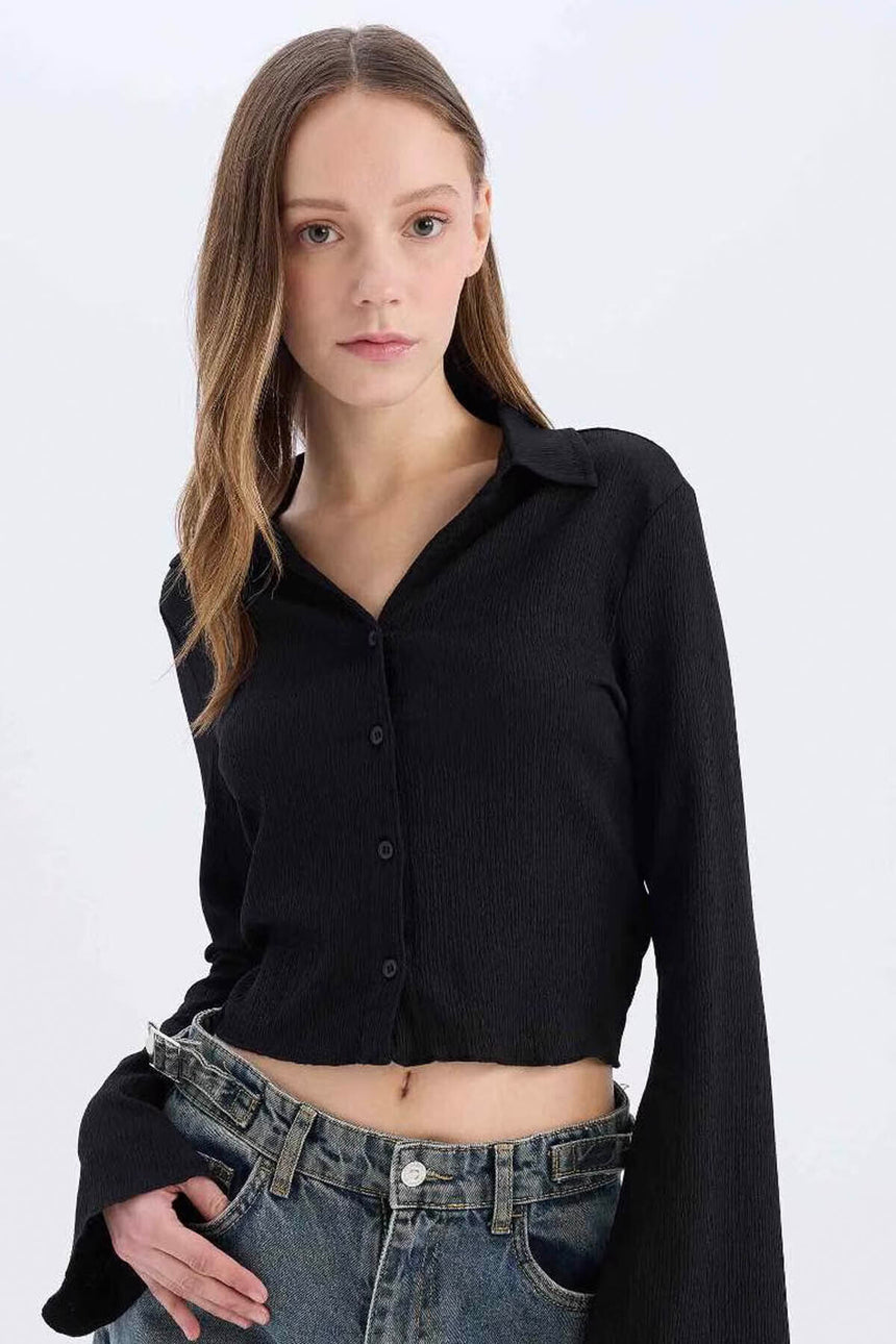 Defacto Kadın Long Sleeve Shirt A0012Ax - Siyah