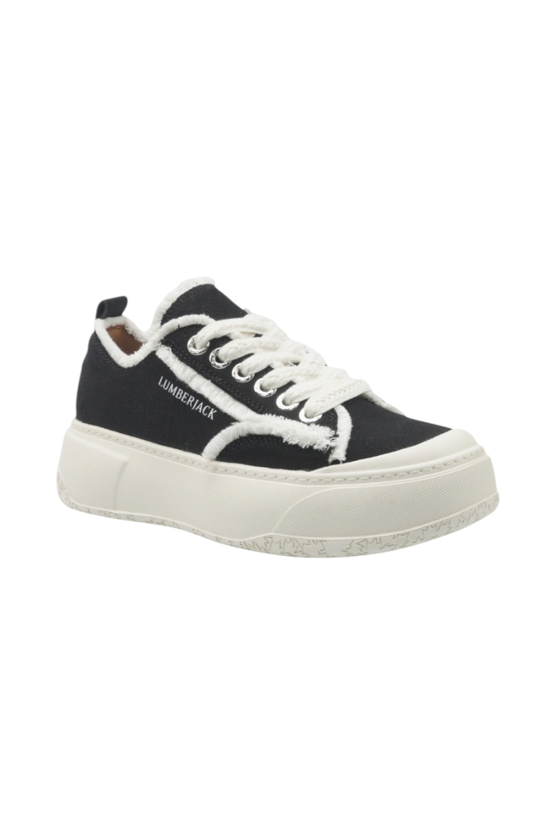 Sporline Lumberjack Veller siyah kadın sneaker, beyaz kürklü detaylara ve kalın platform tabana sahip günlük ayakkabı