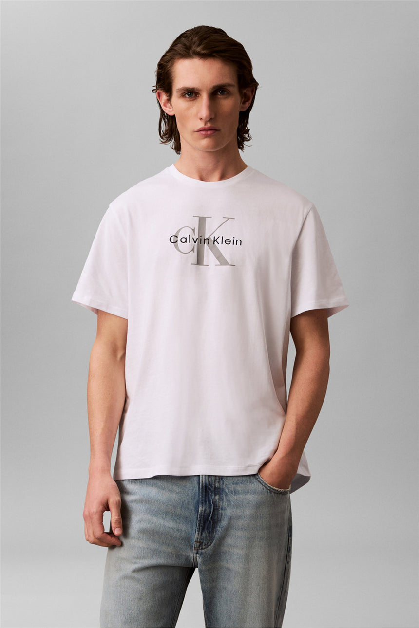 Calvin Klein Erkek SS Hero Monologo Tee 20s LV04RB862G - Beyaz