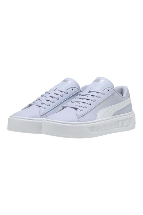 Sporline Puma Smash Platform v3 lila renkli, beyaz tabanlı ve gümüş detaylı unisex spor ayakkabı
