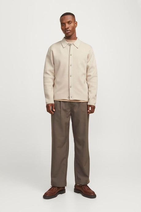 JACK&JONES JJELEGACY BLOCKING SWEAT HOOD NOOS 12271403 - Açık Krem