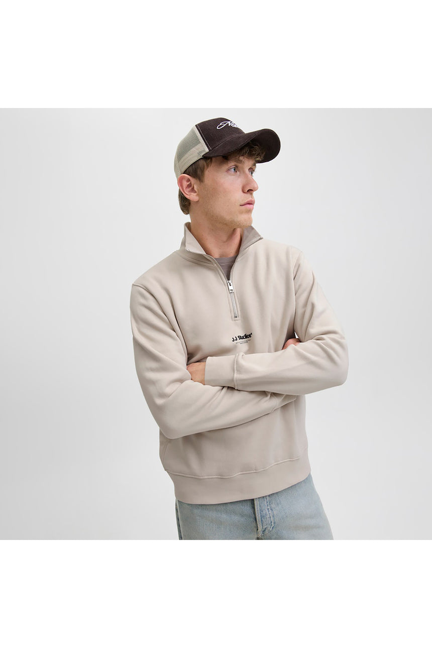 JACK&JONES JJESOHO SWEAT QUARTER ZIP HN NOOS 12278793 - Bej/ Açık Gri