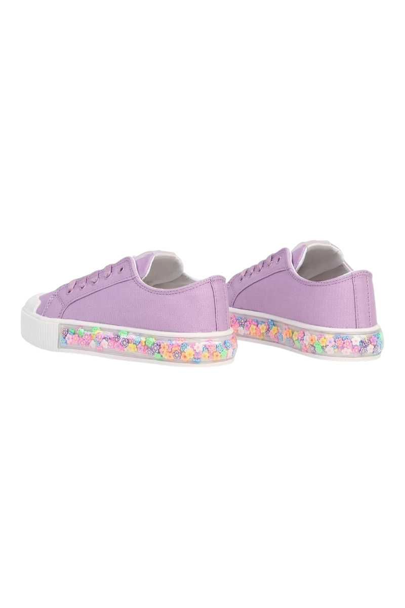 Sporline Benetton lila renkli, çiçek desenli tabana sahip tekstil çocuk sneaker ayakkabı