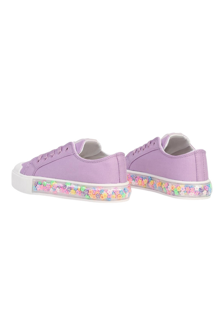 Sporline Benetton lila renkli, çiçek desenli tabana sahip tekstil çocuk sneaker ayakkabı