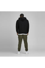 Jack & Jones Basic Erkek Büyük Beden Kapüşonlu Fermuarlı Sweatshirt 12182493 - Siyah