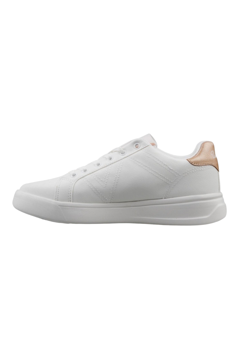 Sporline U.S. Polo Assn. 6P beyaz kadın sneaker, yan profil görünümü, rose detaylı topuk kısmı