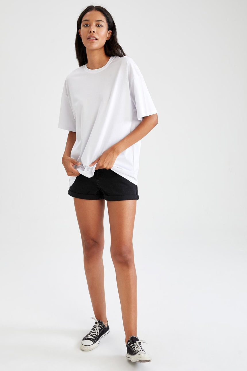Defacto Kadın Short Sleeve T-Shirt V4136Az - Beyaz