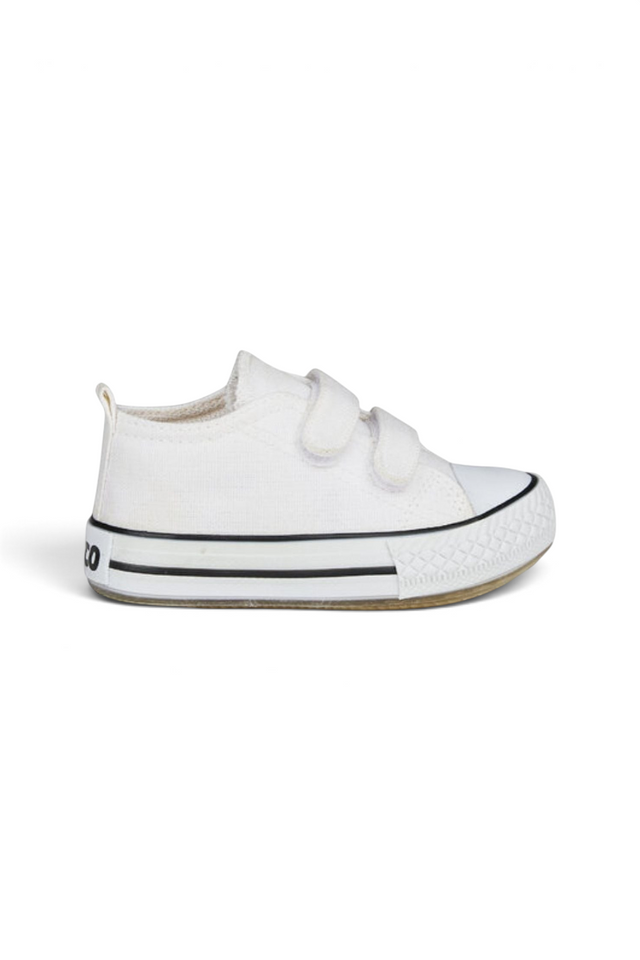 Sporline Vicco beyaz deri ve tekstil çocuk sneaker, cırt cırtlı tasarım ve kauçuk taban detayı ile
