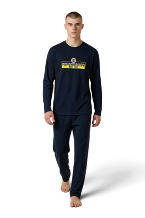 Sporline LC Waikiki Fenerbahçe baskılı, bisiklet yaka, %100 pamuklu açık lacivert erkek pijama takımı