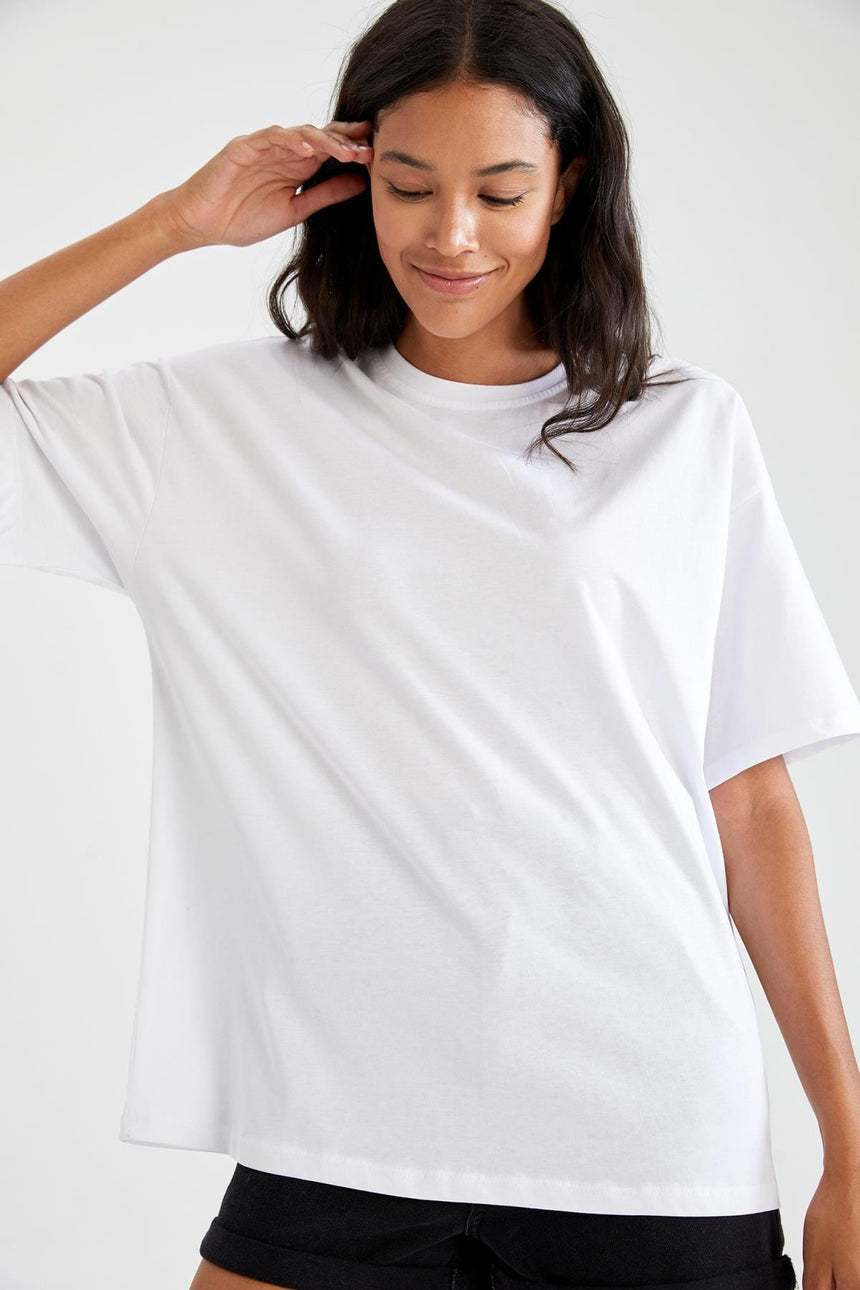 Defacto Kadın Short Sleeve T-Shirt V4136Az - Beyaz