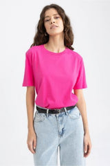 Defacto Kadın Short Sleeve T-Shirt W9584AZ - Mor/ Beyaz