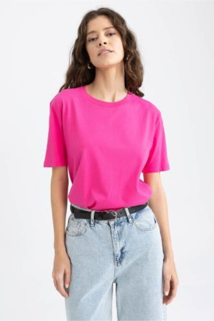 Defacto Kadın Short Sleeve T-Shirt W9584AZ - Mor/ Beyaz