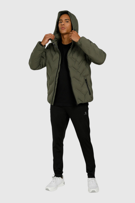 Sporline Lumberjack Henry koyu yeşil kapüşonlu regular kesim erkek mont giyen model