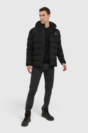 Sporline Lumberjack Nolan siyah erkek mont, pamuk polyester karışımlı, kapüşonlu ve regular kesim tasarım.