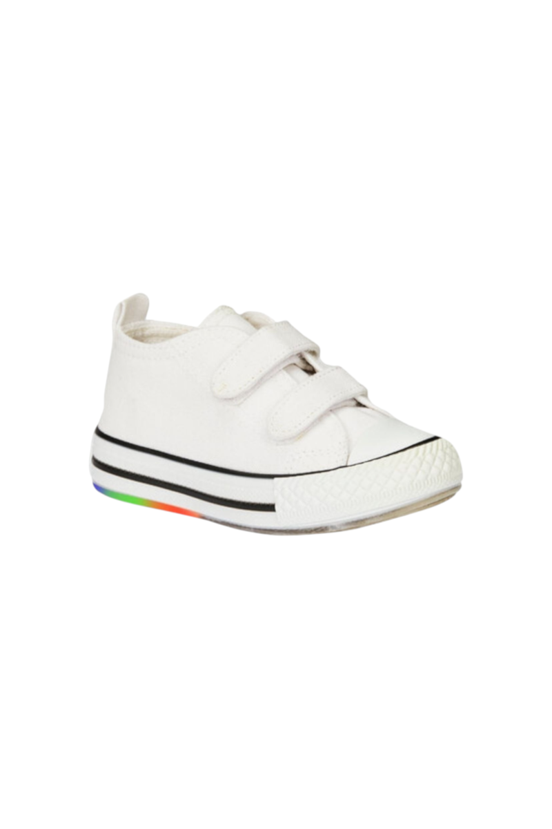 Sporline Vicco beyaz deri ve tekstil çocuk sneaker, cırt cırtlı kapama ve renkli taban detaylı