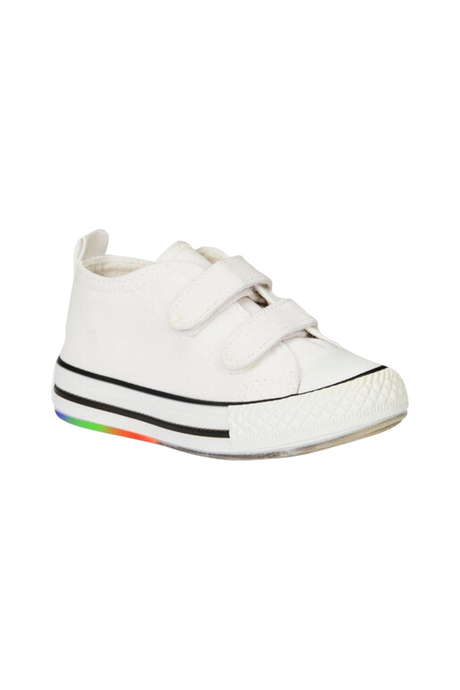 Sporline Vicco beyaz deri ve tekstil çocuk sneaker, cırt cırtlı kapama ve gökkuşağı detaylı taban