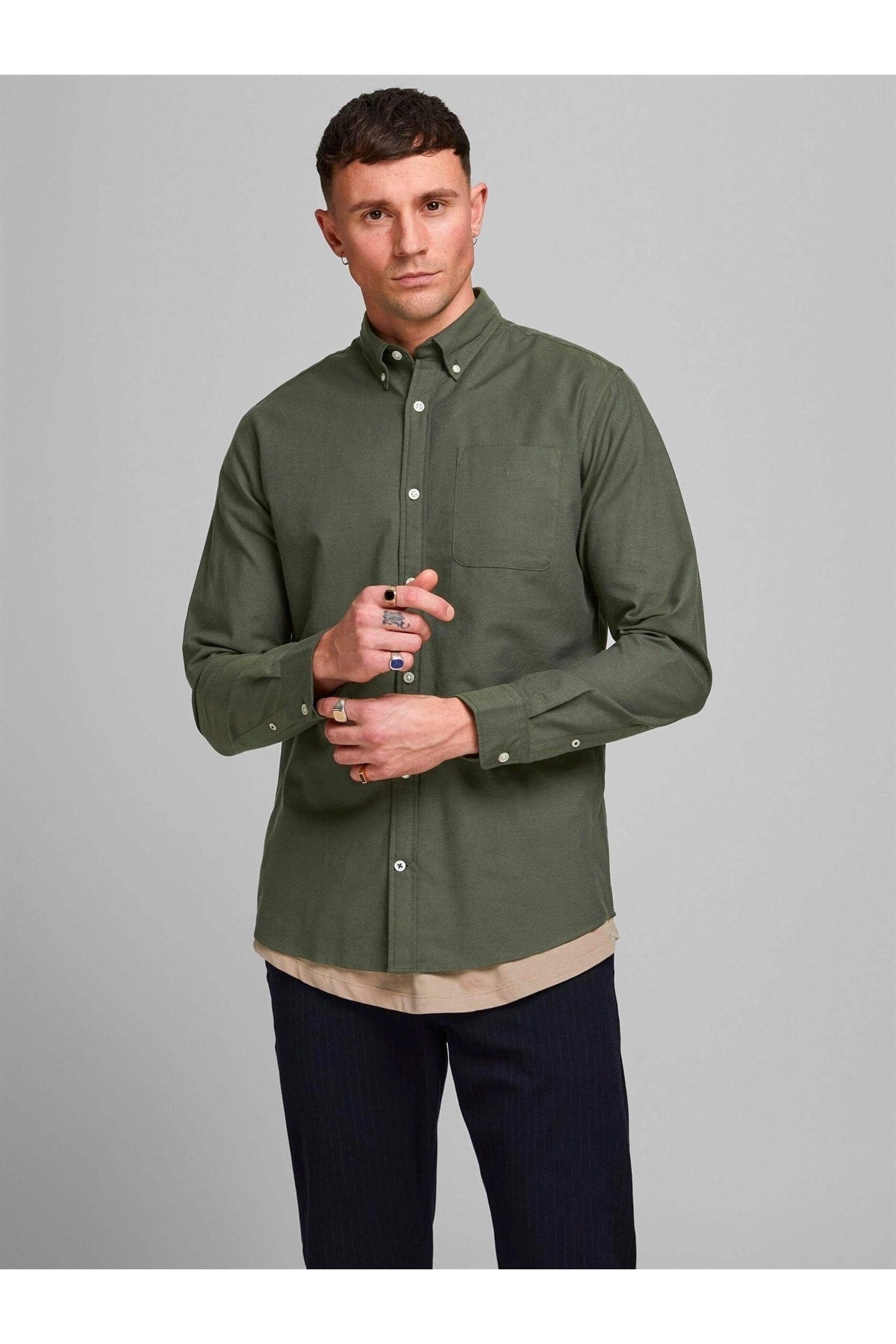 Jack & Jones Oxford Erkek Gömlek 12182486 - Koyu Orman Yeşili