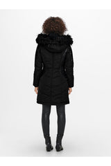 only onlnewlinette fur hood coat otw 15295396 - Siyah