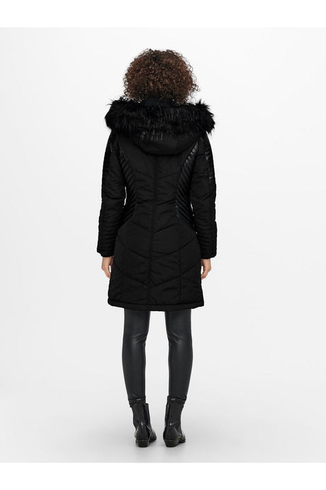 only onlnewlinette fur hood coat otw 15295396 - Siyah