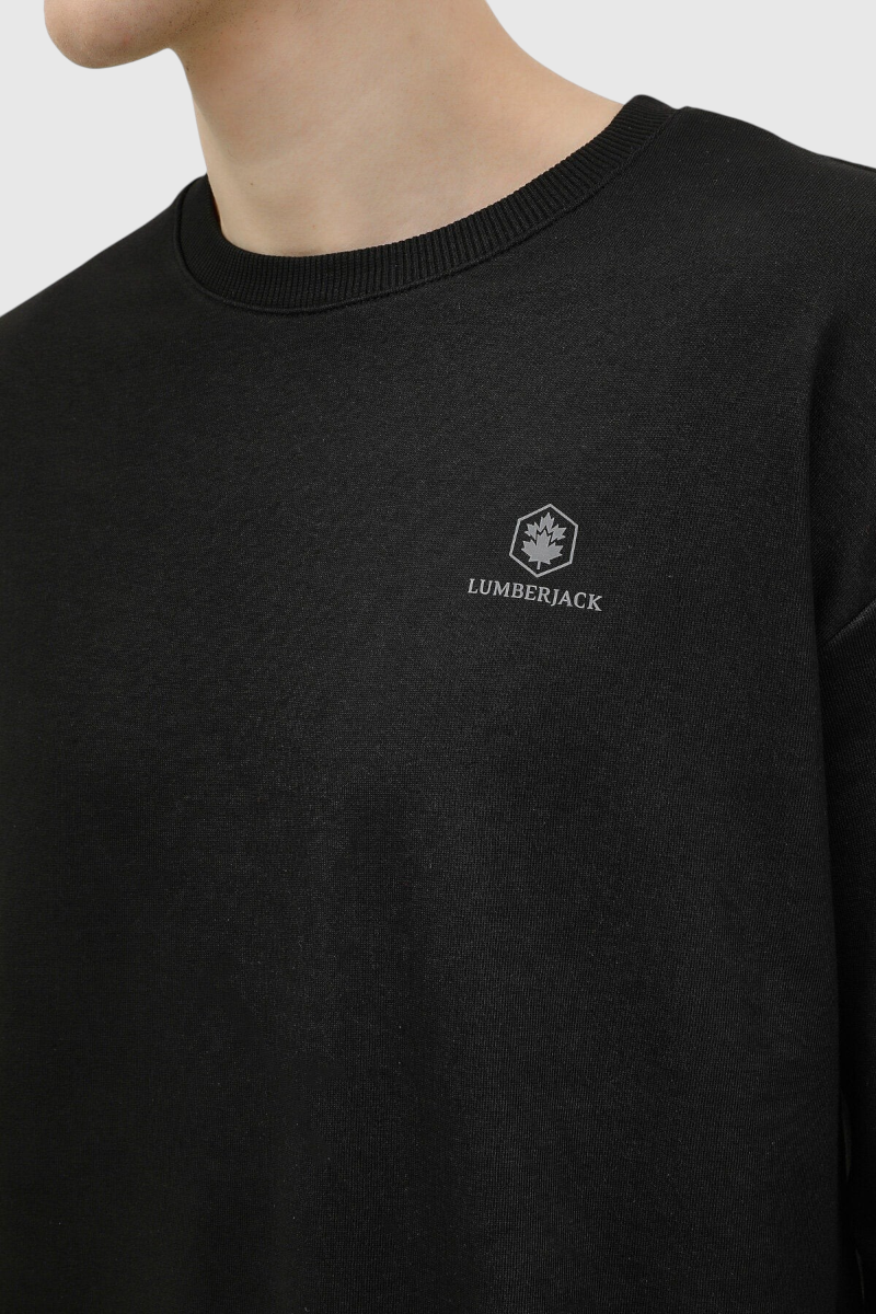 Sporline Lumberjack siyah regular kesim erkek sweatshirt, göğüs kısmında marka logolu %100 tekstil kumaş