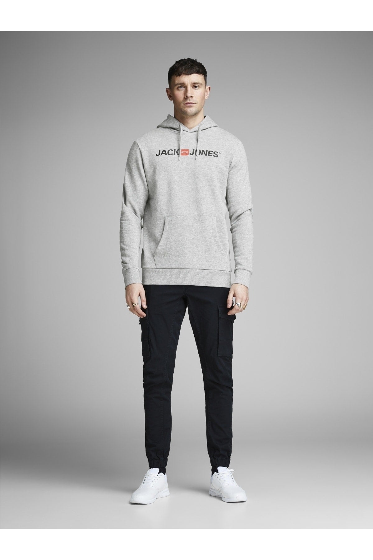 Jack & Jones Corp Old Logo Erkek Kapüşonlu Sweatshirt 12137054 - Açık Gri