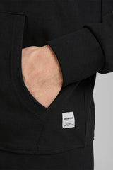 Jack & Jones Basic Erkek Fermuarlı Kapüşonlu Sweatshirt 12181901 - Siyah