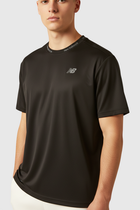 Sporline New Balance siyah renkli, regular kesim, %100 pamuklu unisex performans tişörtü