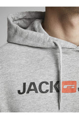 Jack & Jones Corp Old Logo Erkek Kapüşonlu Sweatshirt 12137054 - Açık Gri