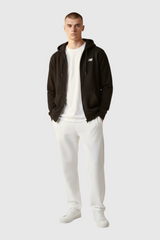 Sporline New Balance siyah fermuarlı kapüşonlu unisex polyester sweatshirt giyen erkek model