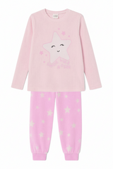 Sporline LC Waikiki bebek pembe renkli, yıldız desenli, bisiklet yaka uzun kollu kız çocuk pijama takımı