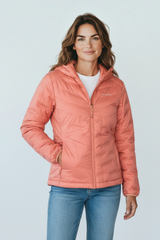 Sporline Lumberjack koyu pembe renkli, kapüşonlu, %100 polyester regular kesim kadın mont